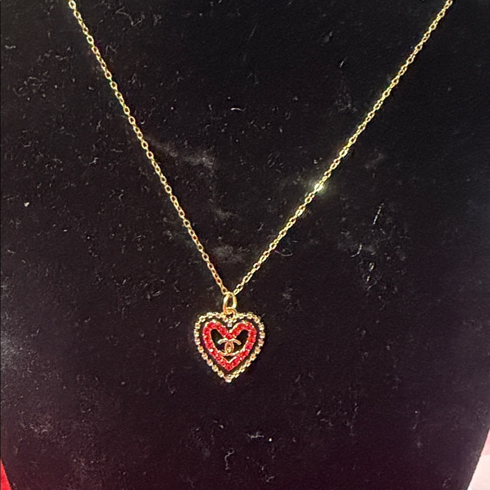 Upcycled pendent Gold and Red Heart Pendant Necklace